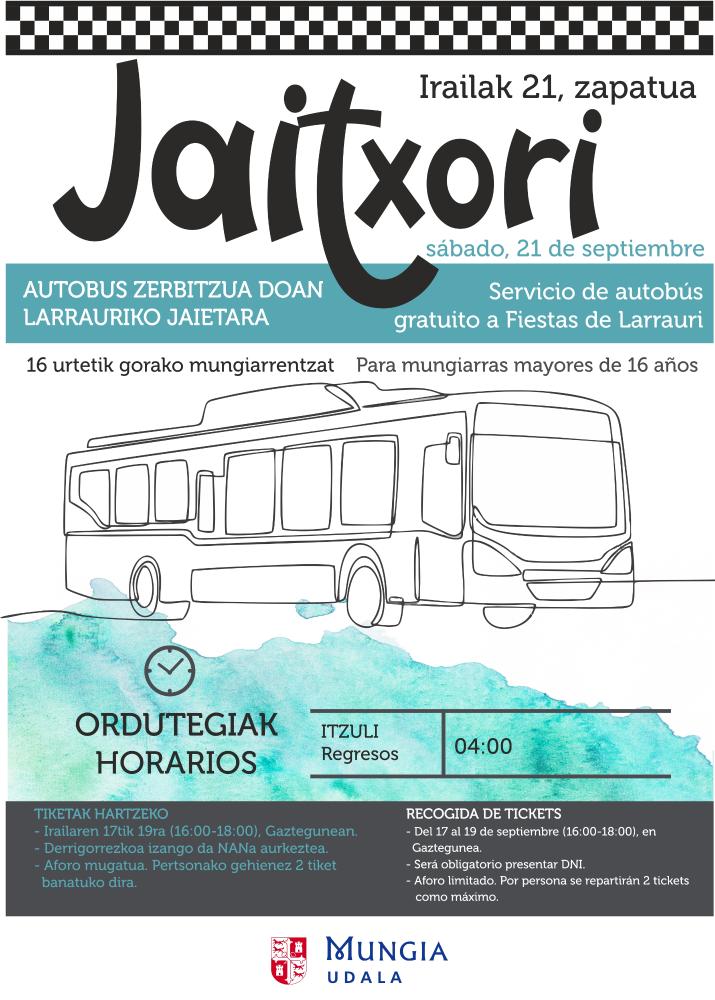 Imagen Jaitxori: servicio de autobús gratuito a fiestas de Larrauri